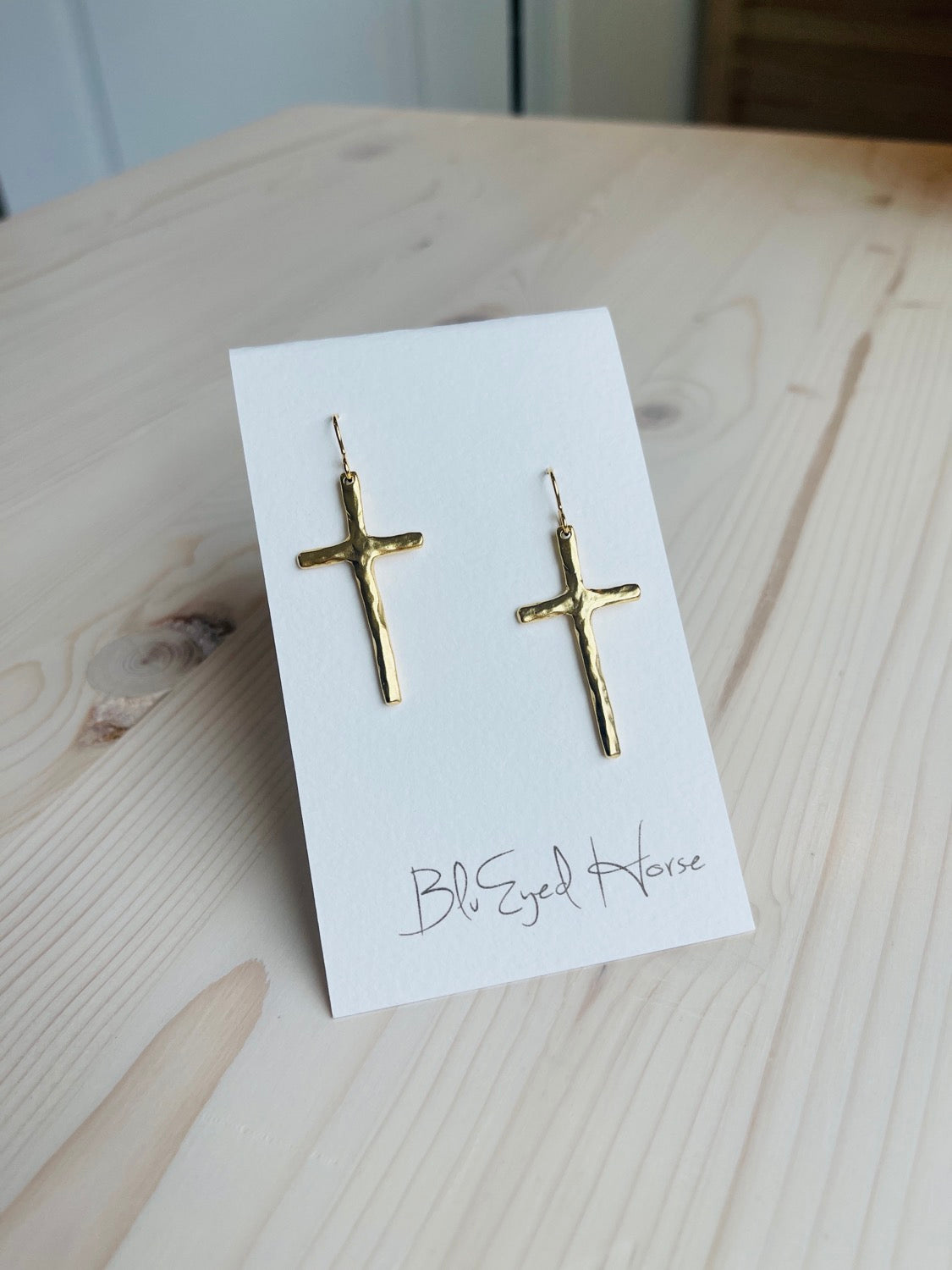 Gold Long Cross Earrings