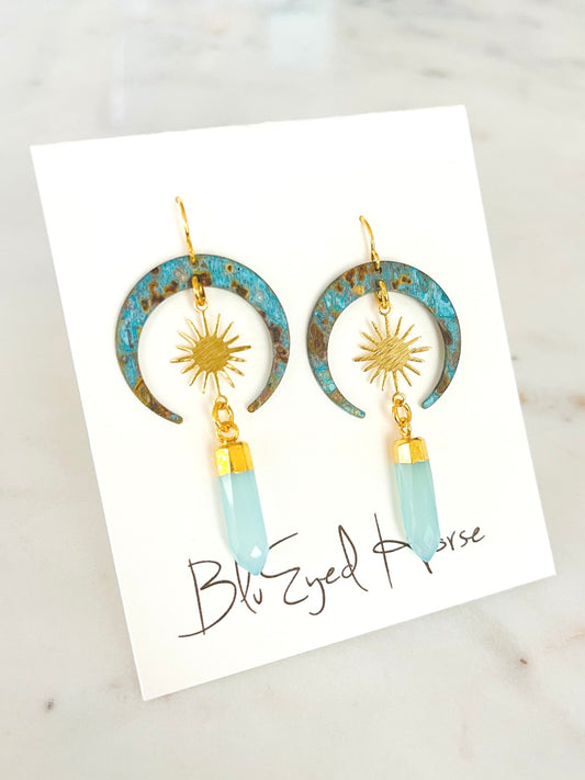 Turquoise Blue Moon Drop Earrings