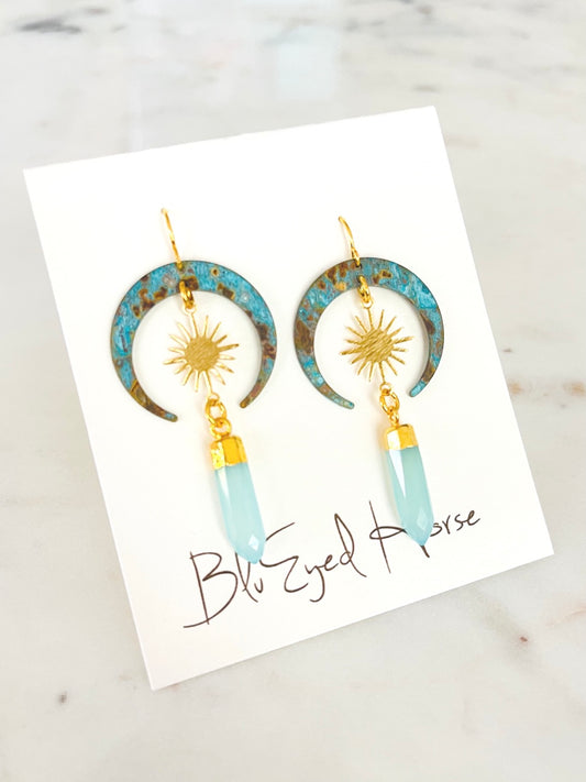 Turquoise Blue Moon Drop Earrings