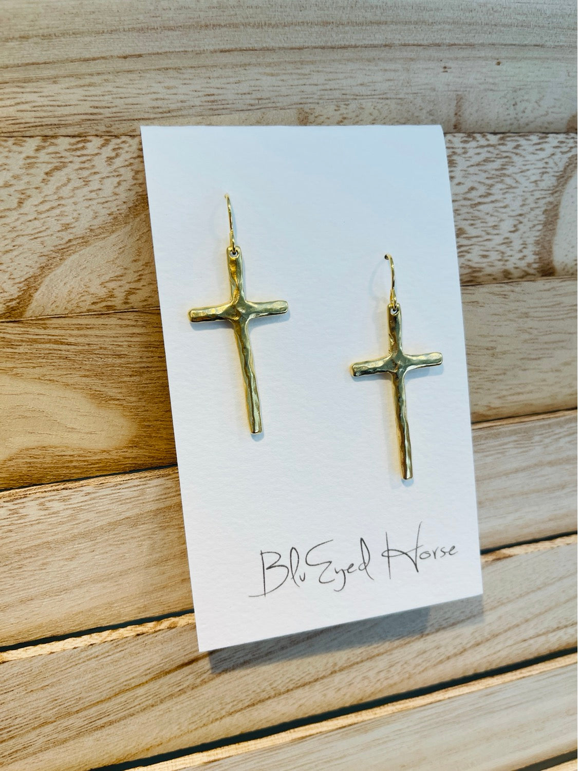 Gold Long Cross Earrings