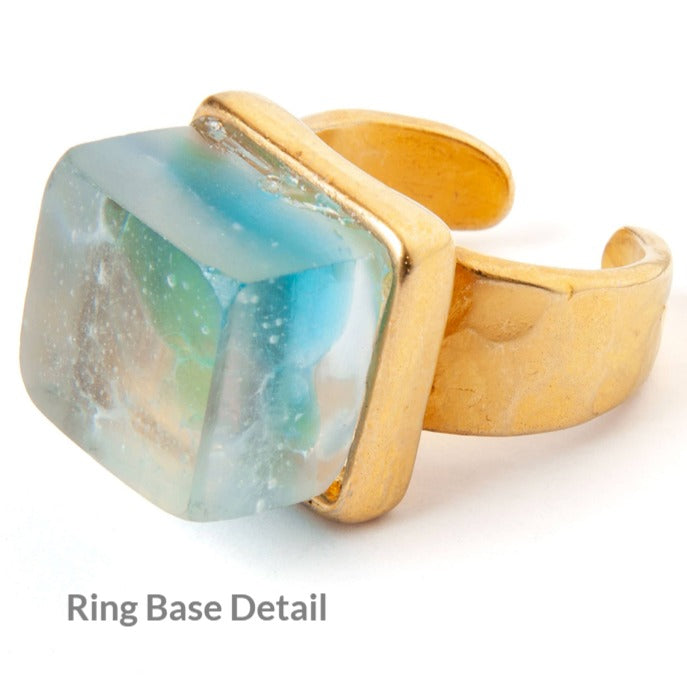Gold Aqua Glass Ring