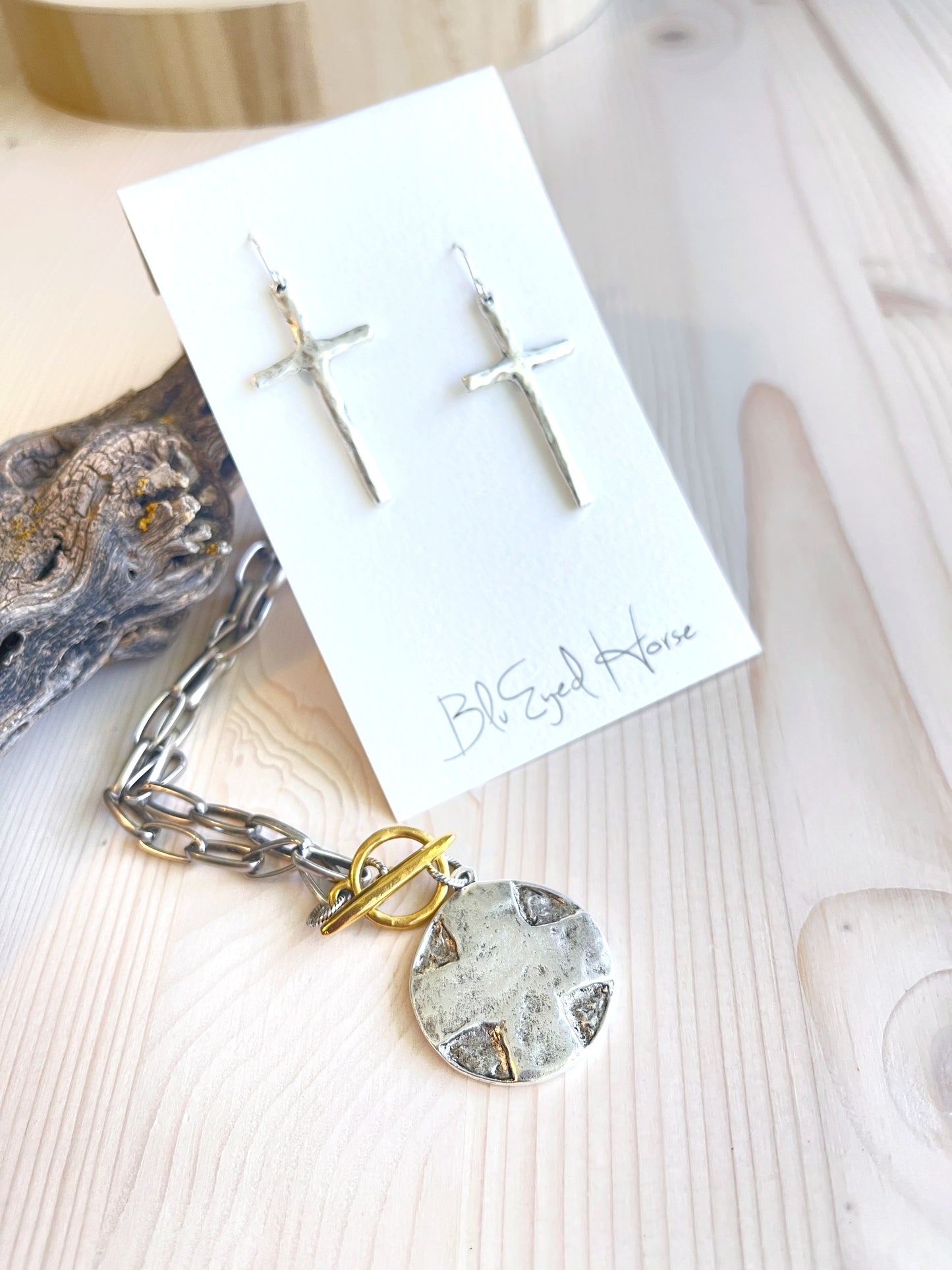 Silver Long Cross Earrings