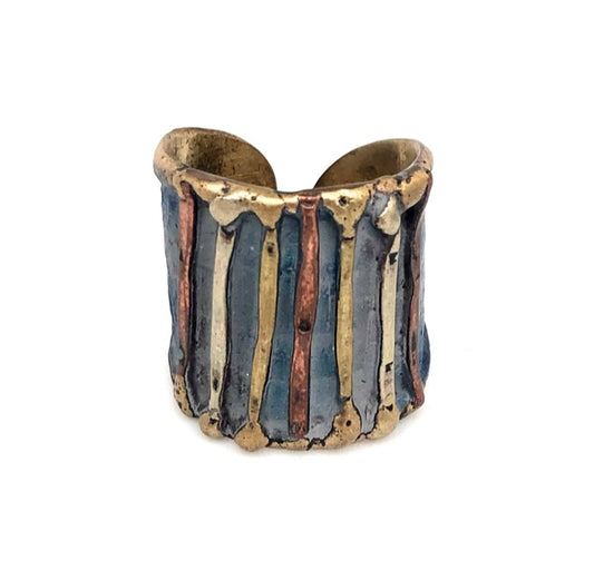 Handmade adjustable brass and copper ring 