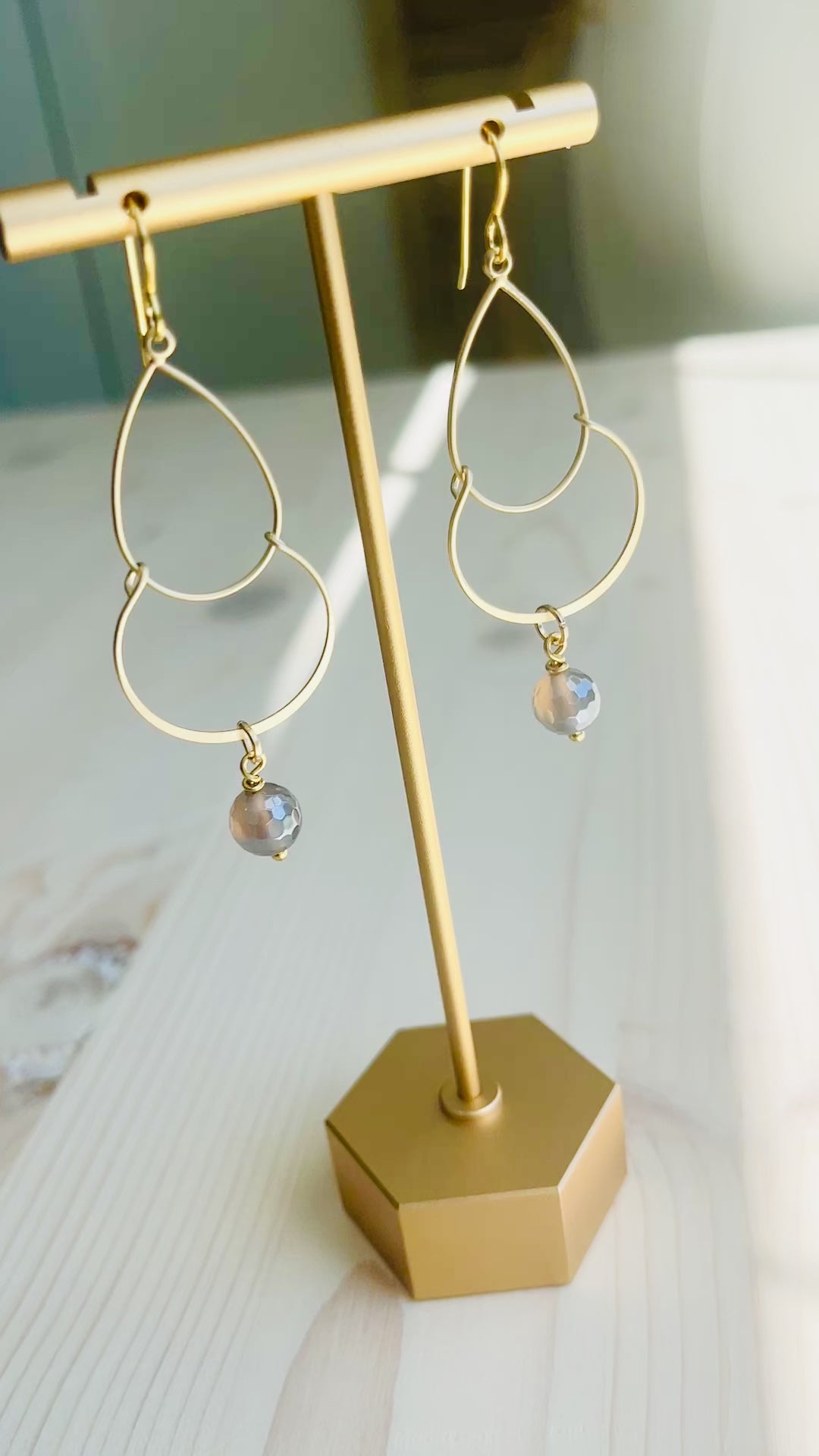 Video of Lana Earrings Hand Crafted in the USA displayed on a t-shaped stand