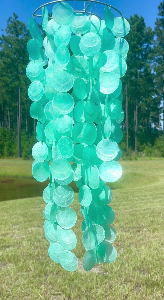 Aqua Capiz shell chandelier