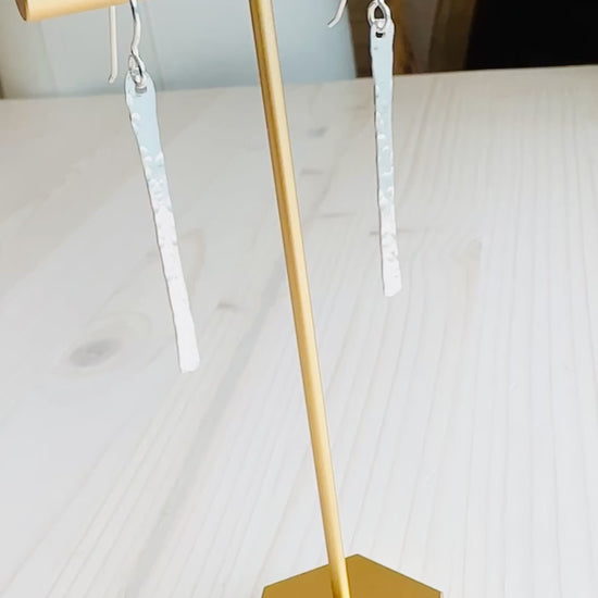 Video of Hammered Bar Earrings displayed on stand that are Handmade in the USA