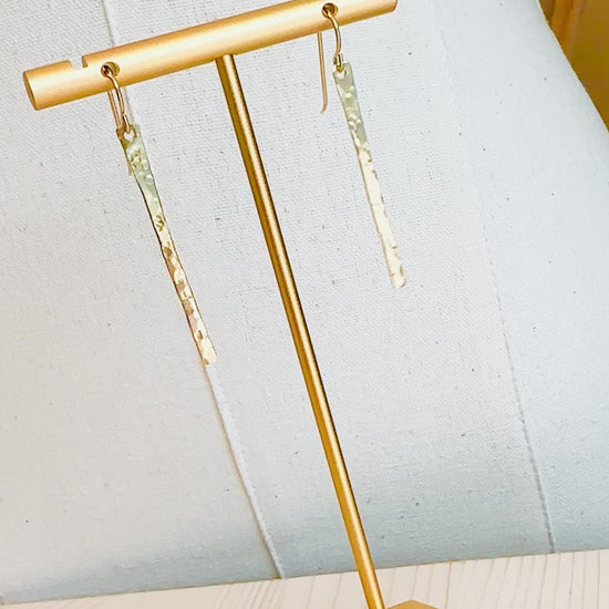 Video of Hammered Bar Earrings displayed on stand that are Handmade in the USA