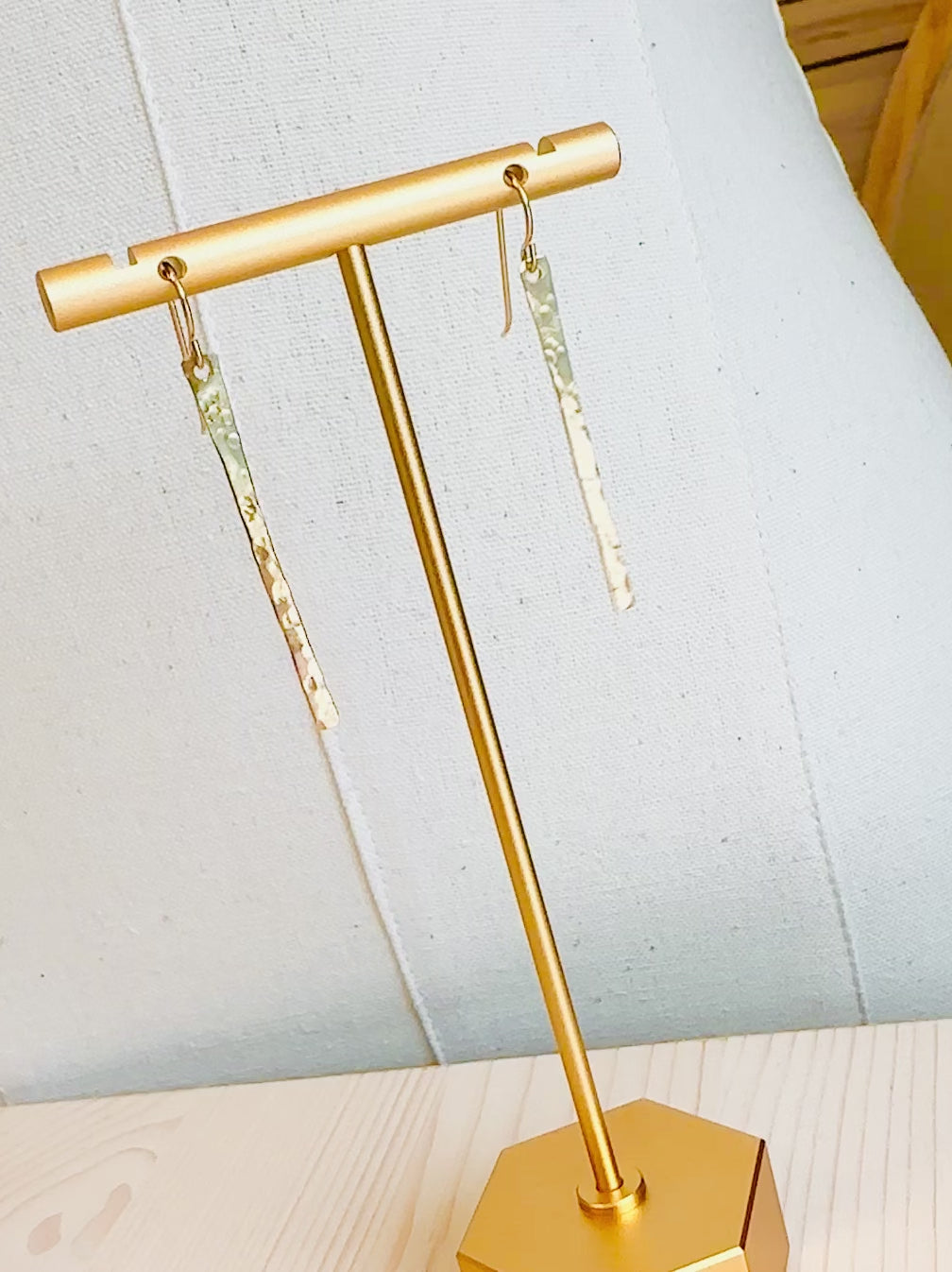 Video of Hammered Bar Earrings displayed on stand that are Handmade in the USA
