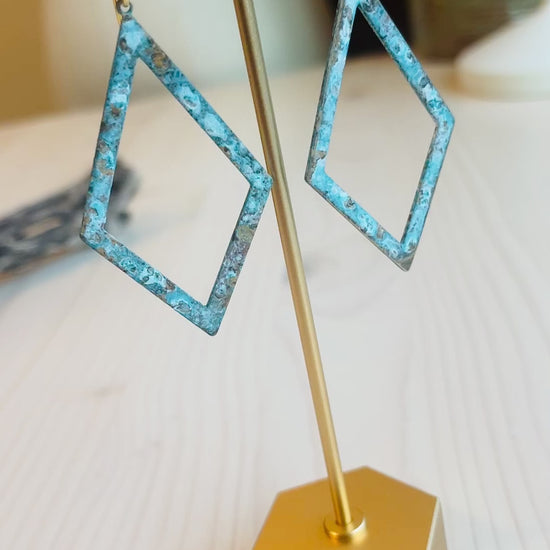 Video of Cassidy Earrings Made in the USA on t-shaped display