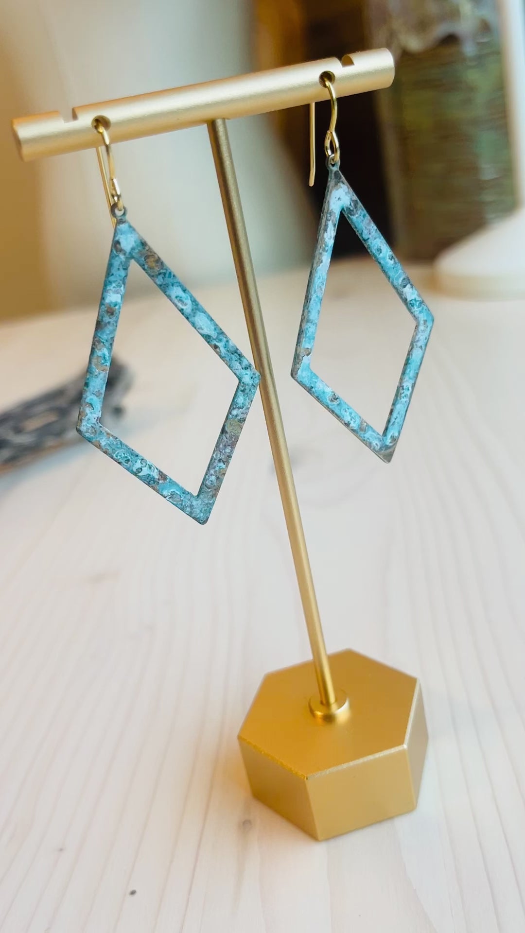 Video of Cassidy Earrings Made in the USA on t-shaped display