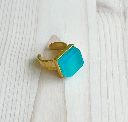 Gold Aqua Glass Ring