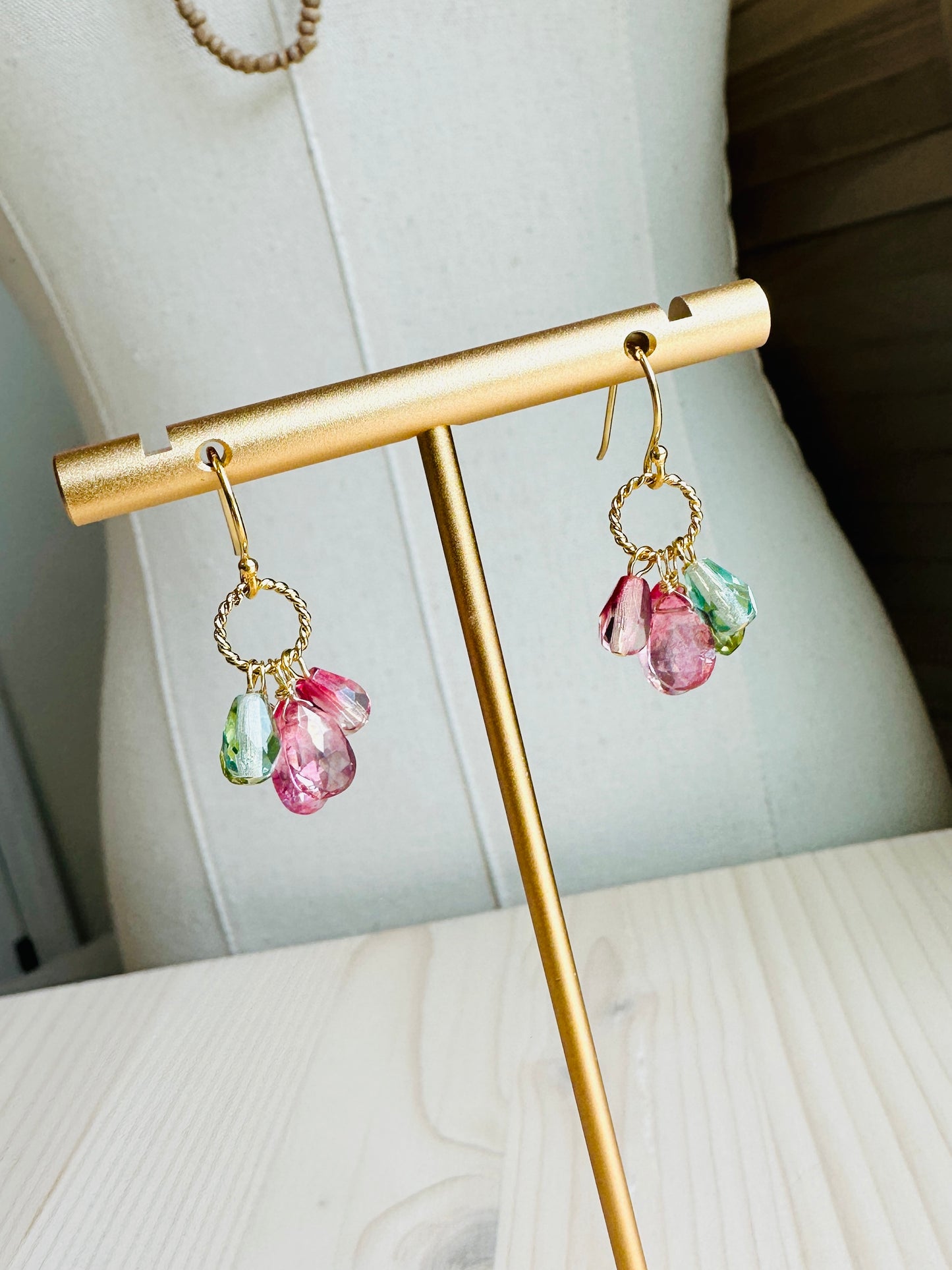 Gemstone Cluster Earrings-Tourmaline