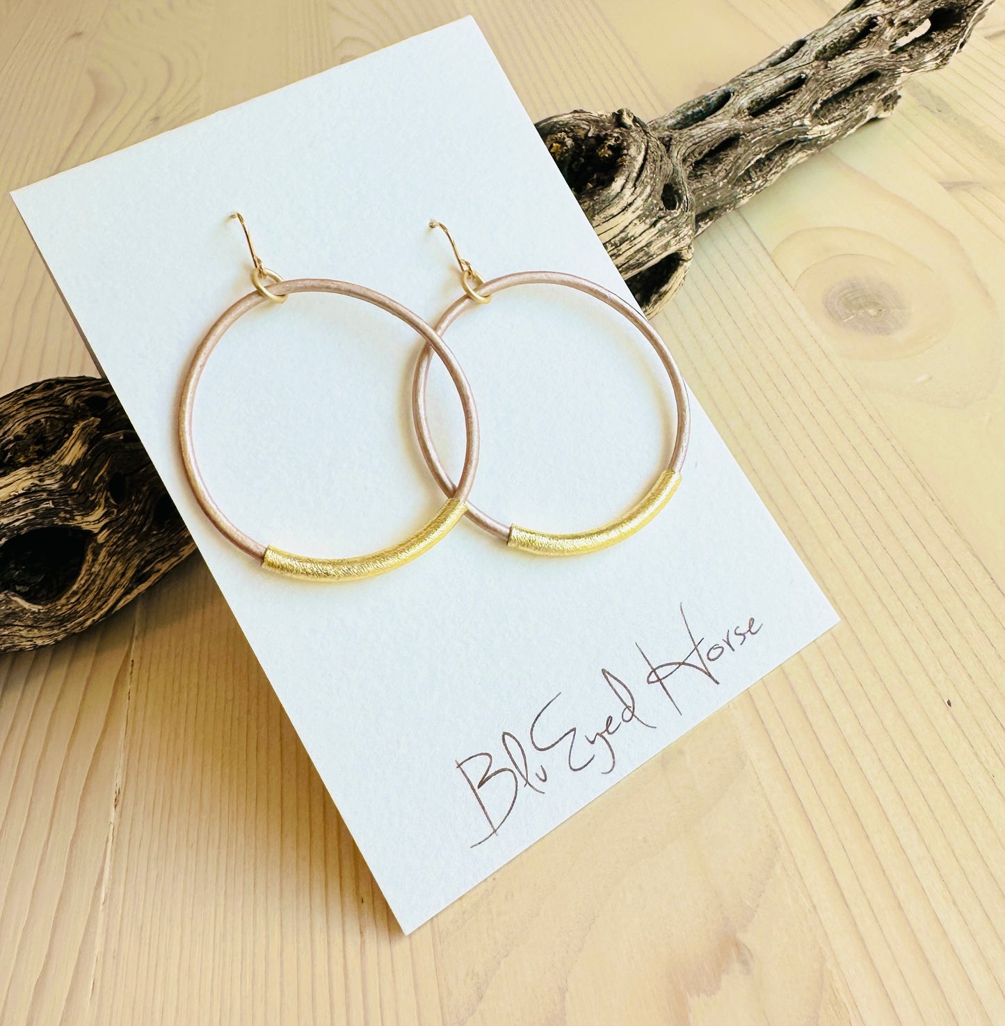 Blush Leather Hoops Handmade in the USA