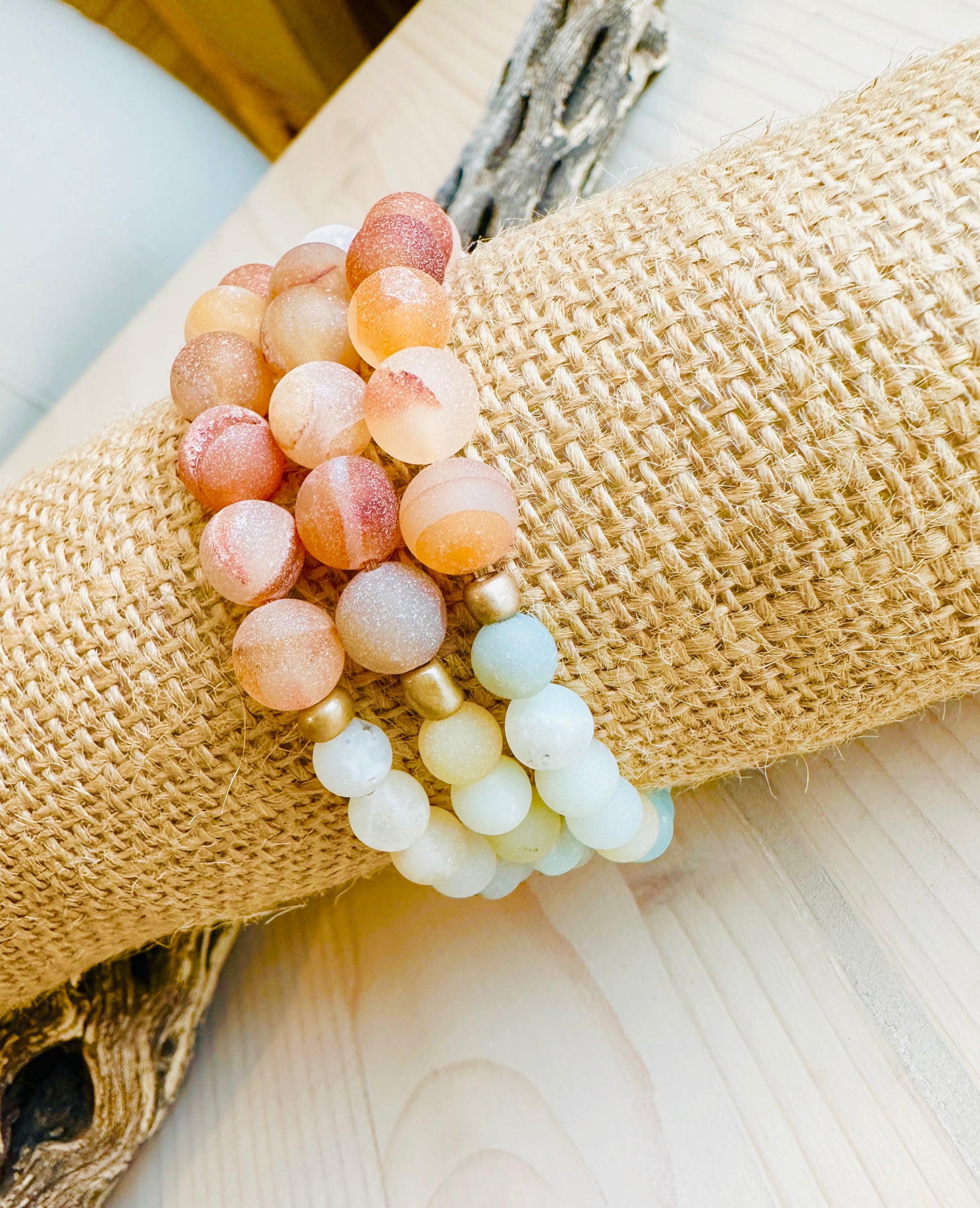 Three Multi Colored Stone Bracelets on canvas roll Handmade in the USA