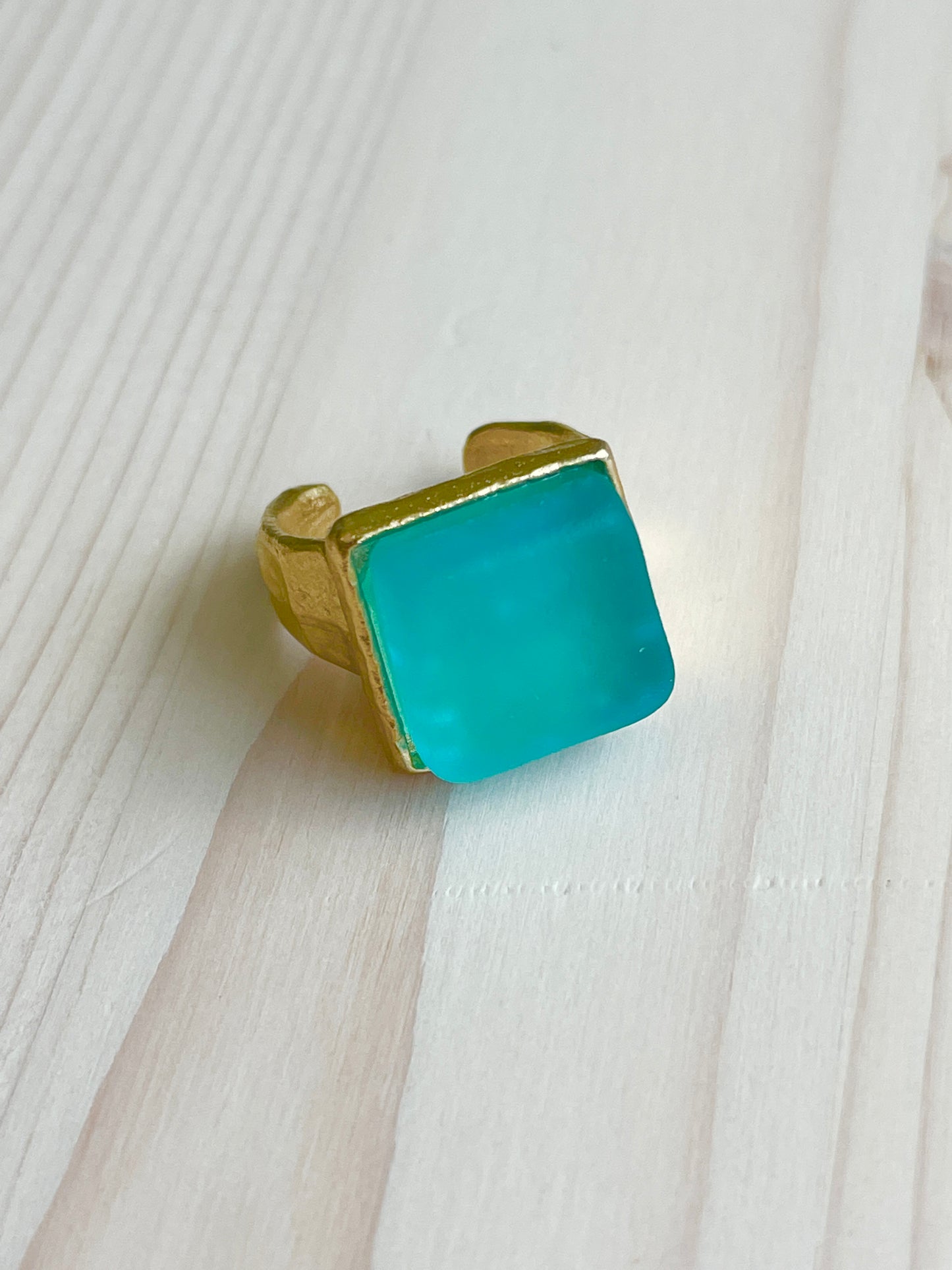 Gold Aqua Glass Ring