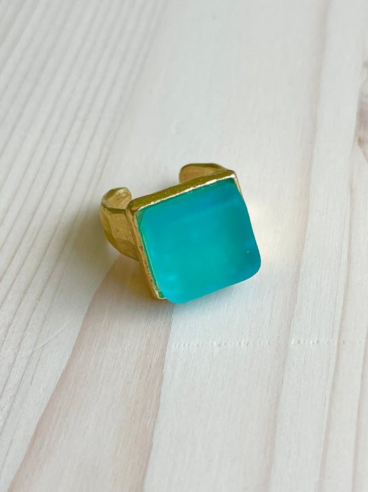 Gold Aqua Glass Ring