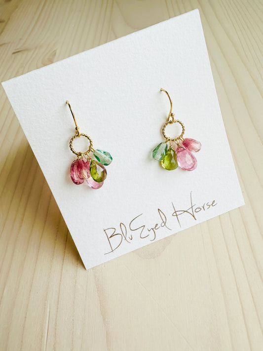 Gemstone Cluster Earrings-Tourmaline