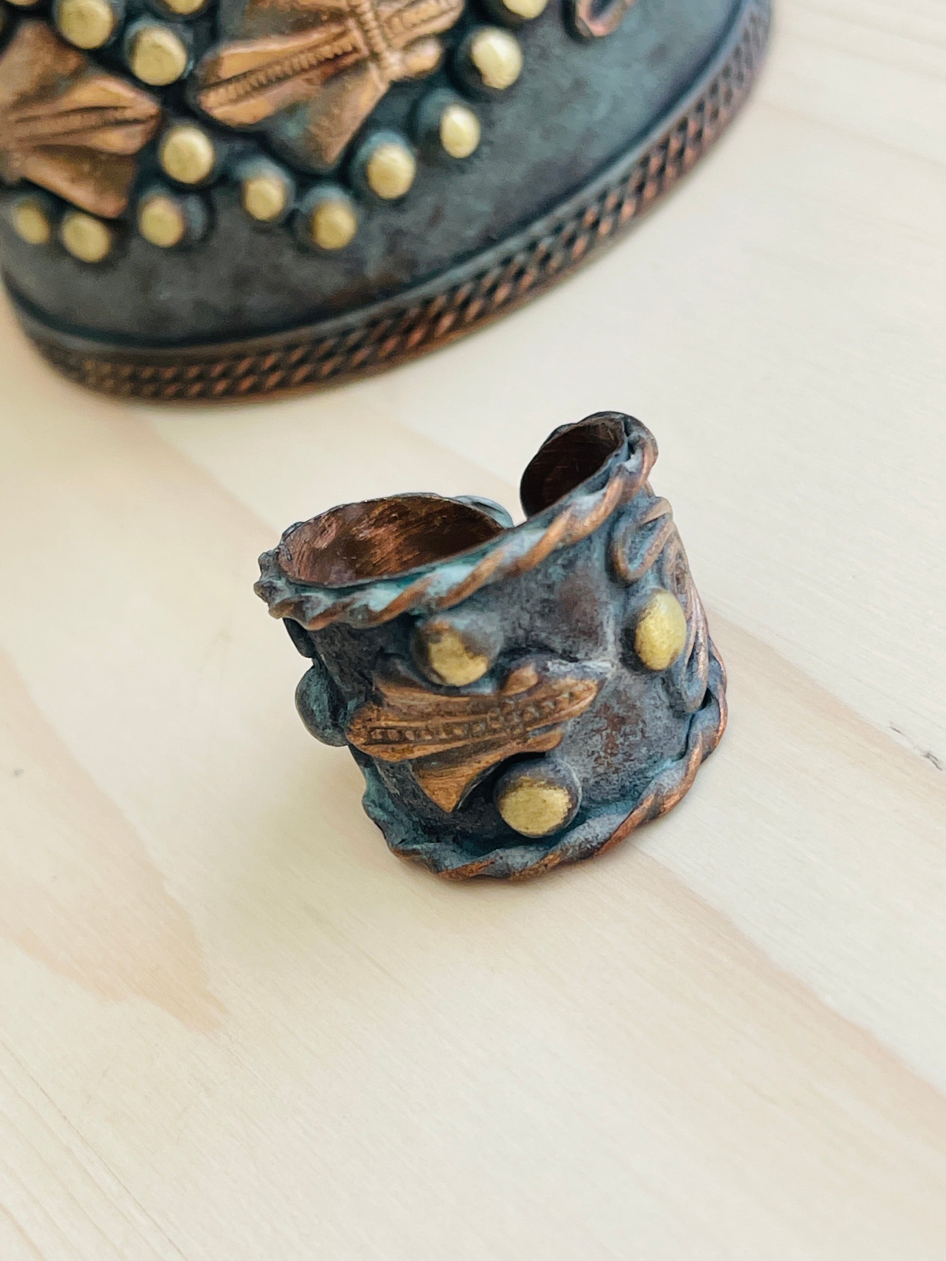 Handmade copper bracelet-cuff and ring