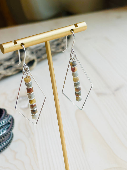 Lacy Earrings Made in the USA on t-shaped display