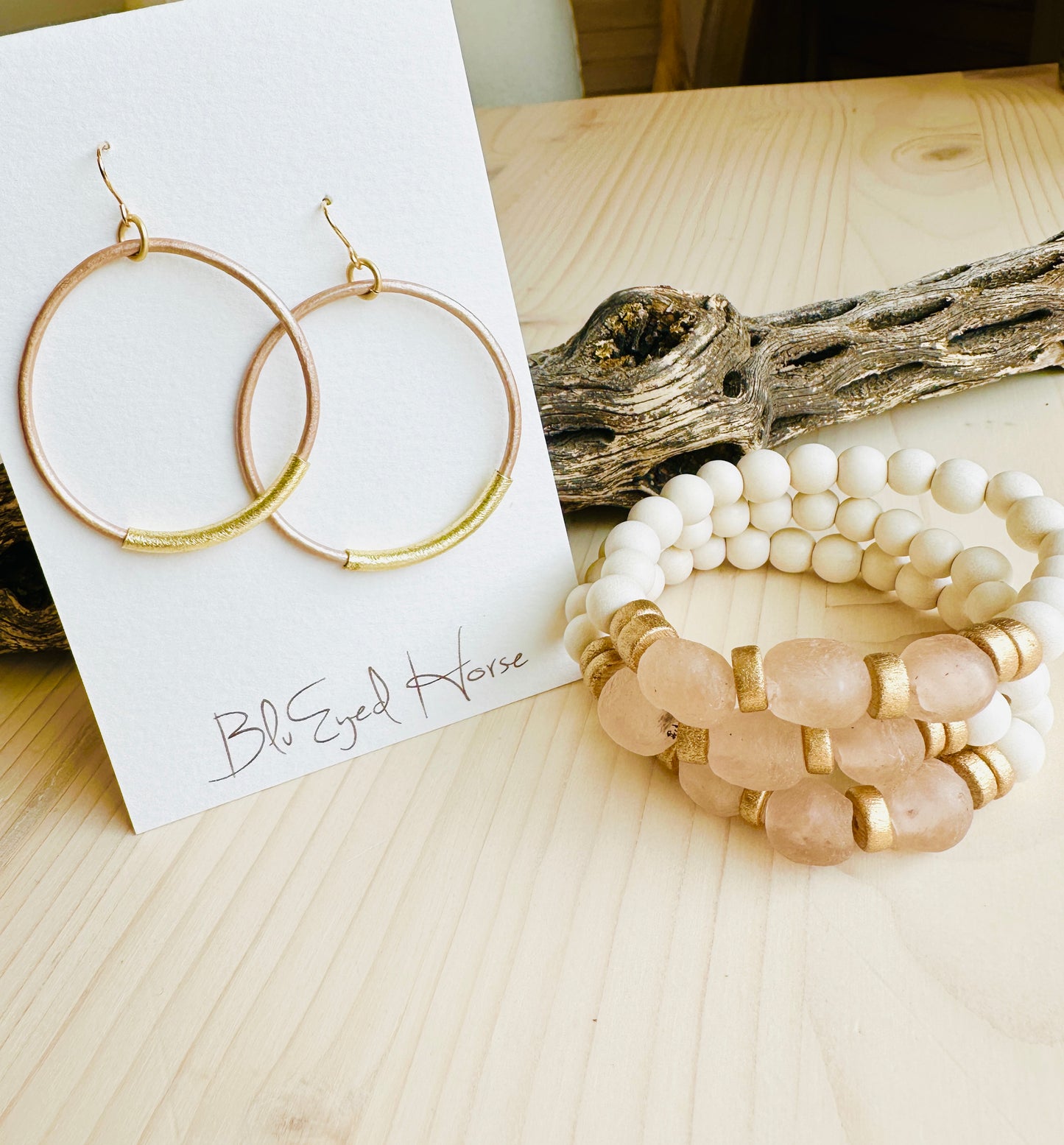 Blush Leather Hoops Handmade in the USA
