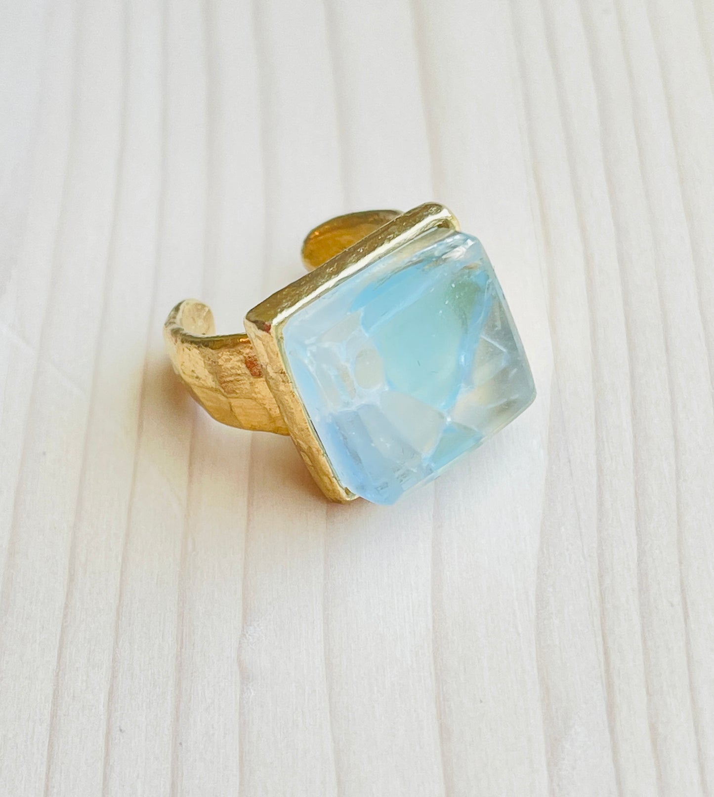 Gold Pastel Mosaic Glass Ring Handmade in the USA