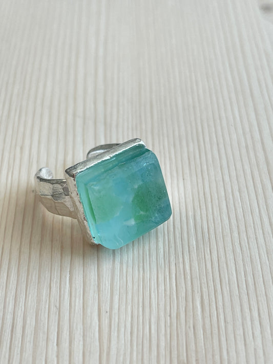 Silver Confetti Glass Ring