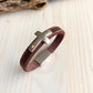 Silver Cross & Chocolate Leather Bracelet