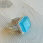 Silver Aqua Glass Ring