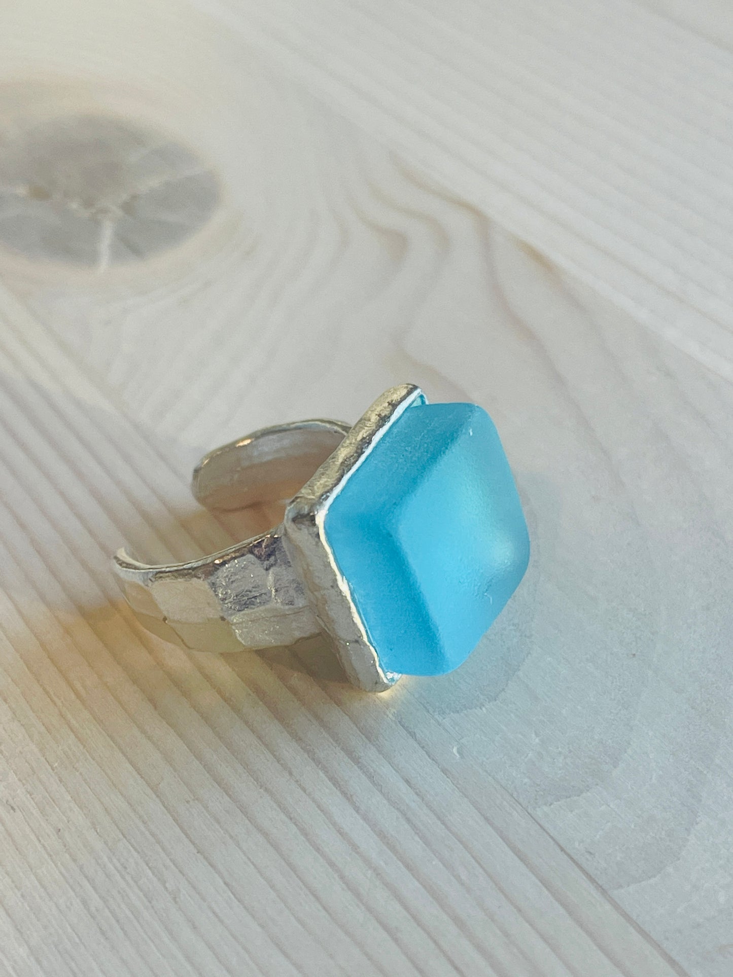 Silver Aqua Glass Ring