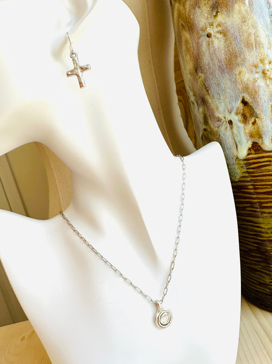 Small Hammered Cross Earrings- Silver