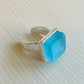 Silver Aqua Glass Ring Handmade in USA.