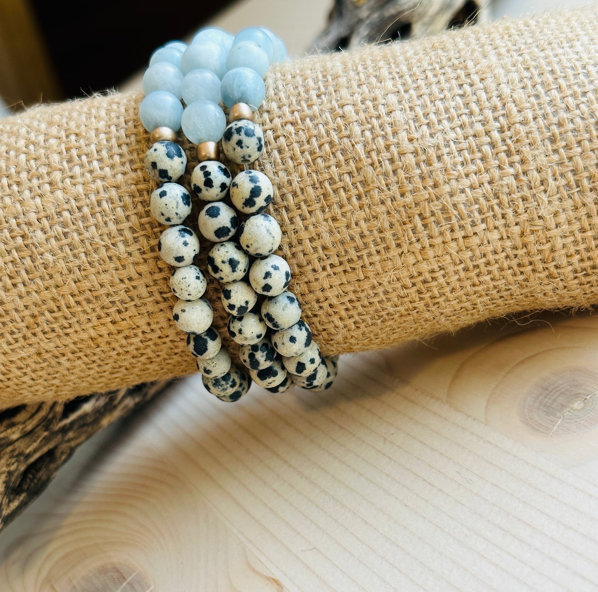 Multi Colored Stone Bracelets with black spots Handmade in the USA
