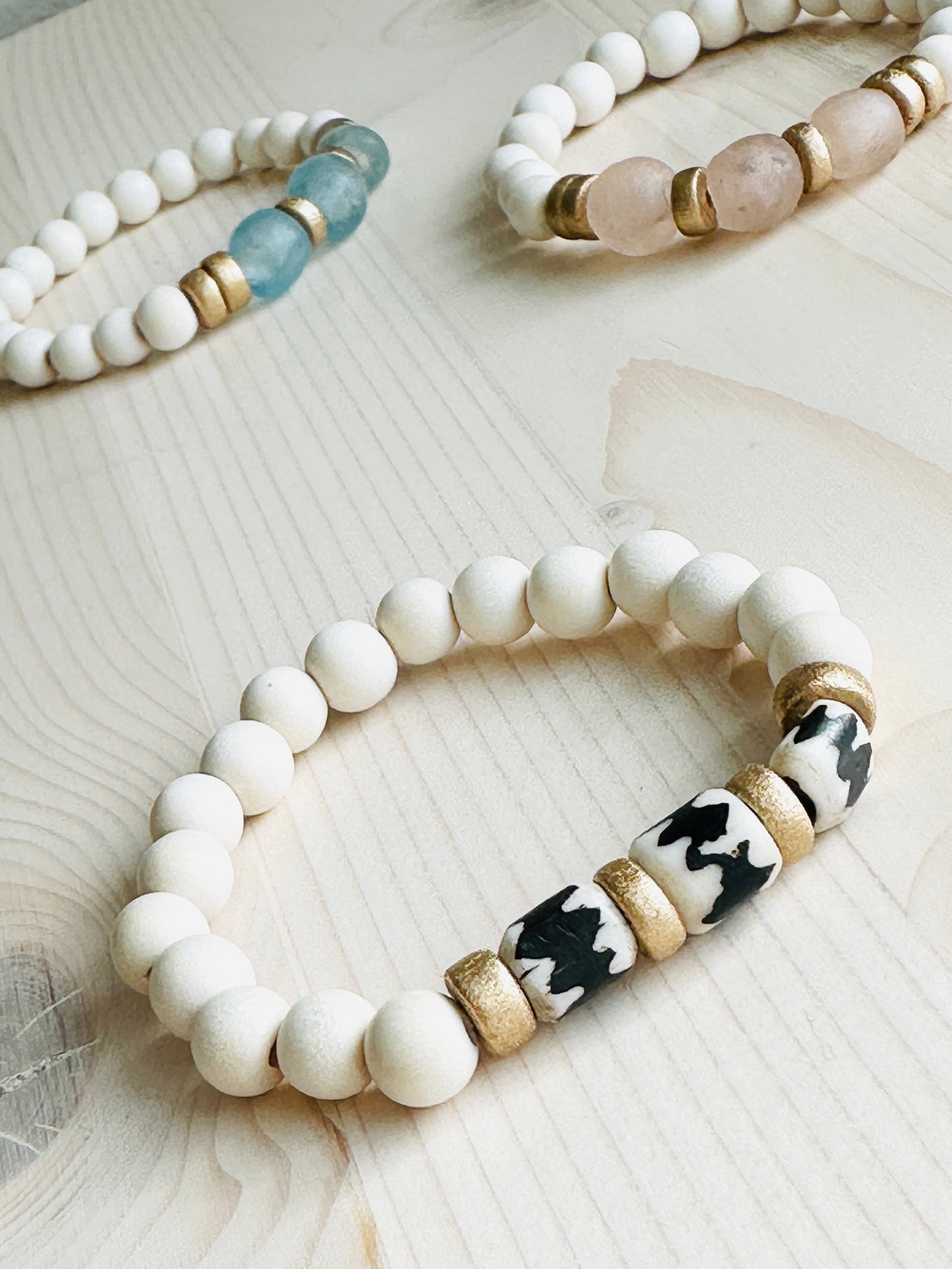 Blush, Ocean, and Zebra Batik Island Bracelets Handmade in the USA