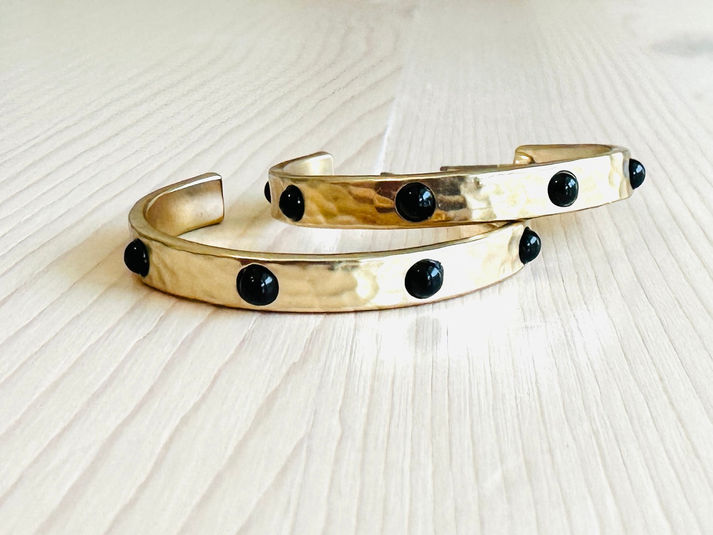 Hammered Gold & Black Stone Hoops