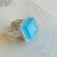 Silver Aqua Glass Ring Handmade in USA.