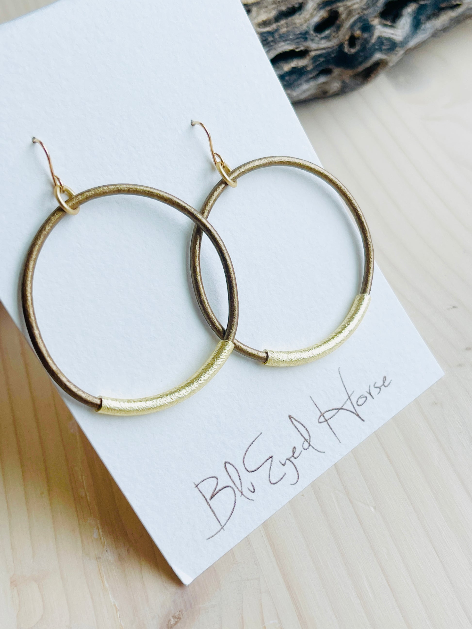 Bronze Leather Hoops – BlueyedHorse - Main Image