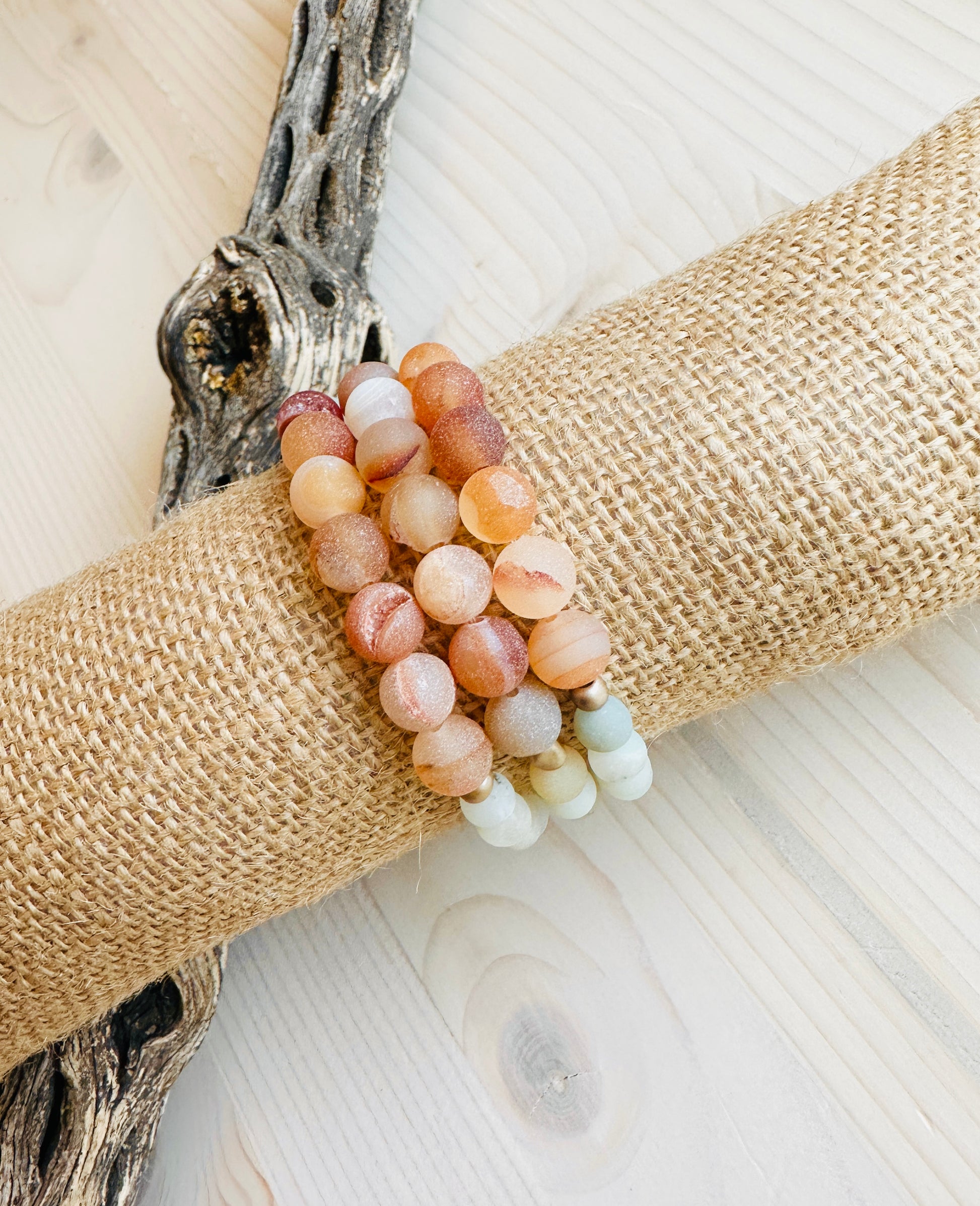 Three Multi Colored Stone Bracelets on canvas roll Handmade in the USA