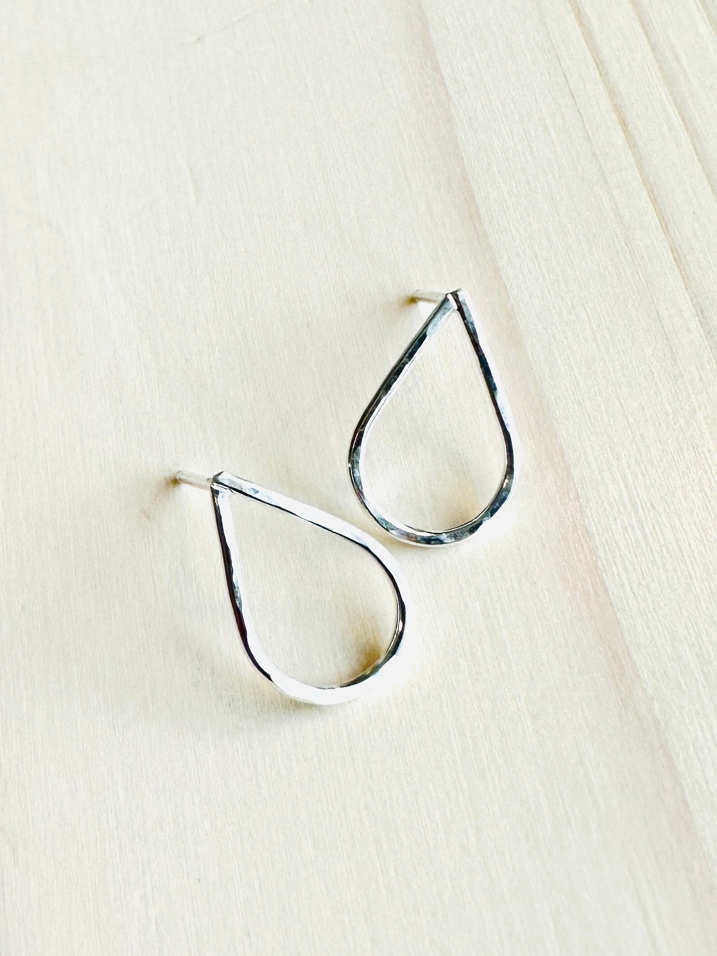 Hammered Teardrop Stud Earrings - Silver