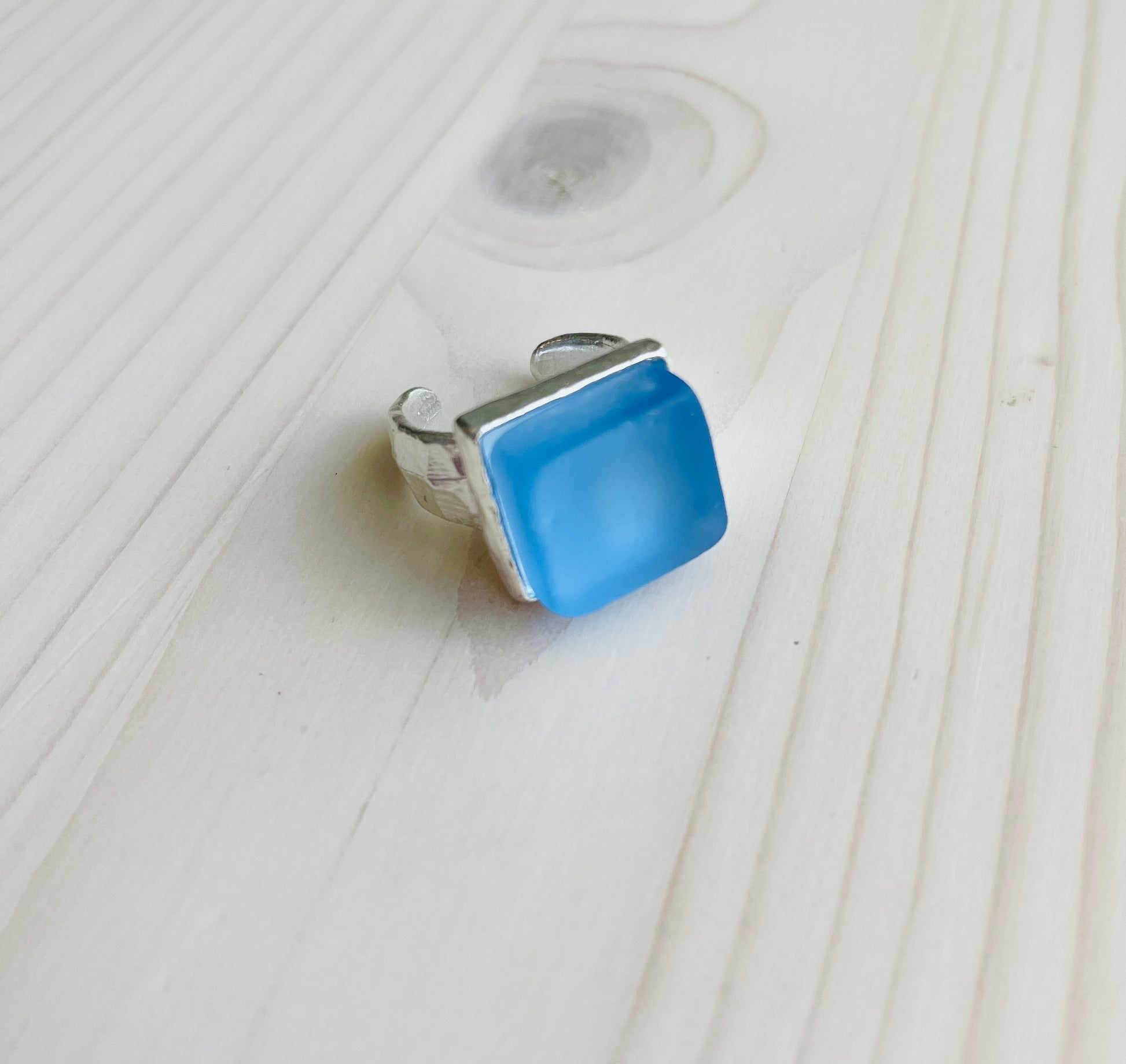 Silver Periwinkle Glass Ring Handmade in the USA.