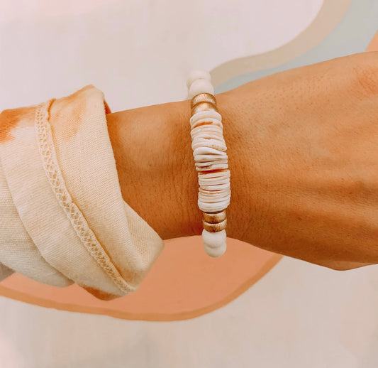 Multi Colored Coastal Bracelet being worn on wrist Handmade in the USA
