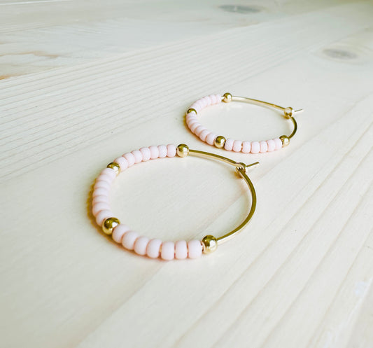 Pale Pink Beaded Hoops