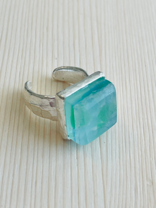 Silver Confetti Glass Ring Handmade in the USA.