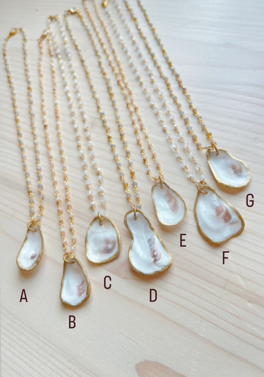 Petite Oyster Shell Necklaces with Alphabetical designation