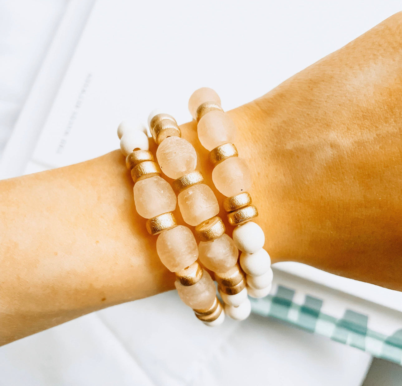 Blush Island Bracelets on wrist that are Handmade in the USA