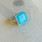 Silver Aqua Glass Ring Handmade in USA.