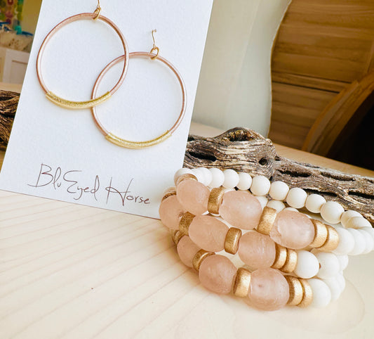 Blush Leather Hoops Handmade in the USA