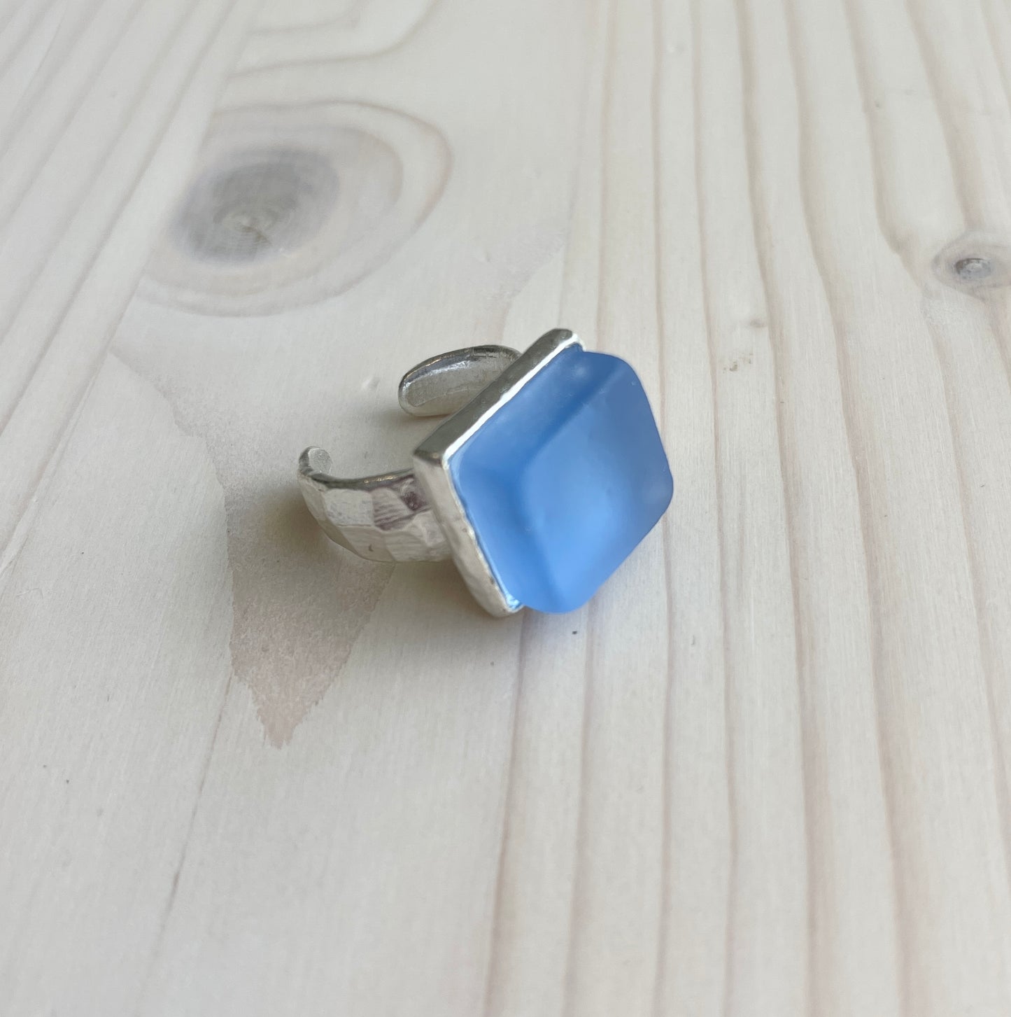 Silver Periwinkle Glass Ring Handmade in the USA.