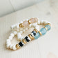 Blush, Ocean, and Zebra Batik Island Bracelets on table Handmade in the USA